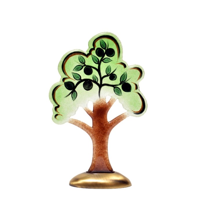 Δέντρο γυάλινο χειροποίητο ελιά με μπρούτζινη βάση ''Καλλίστη'' 19Χ12 πράσινο