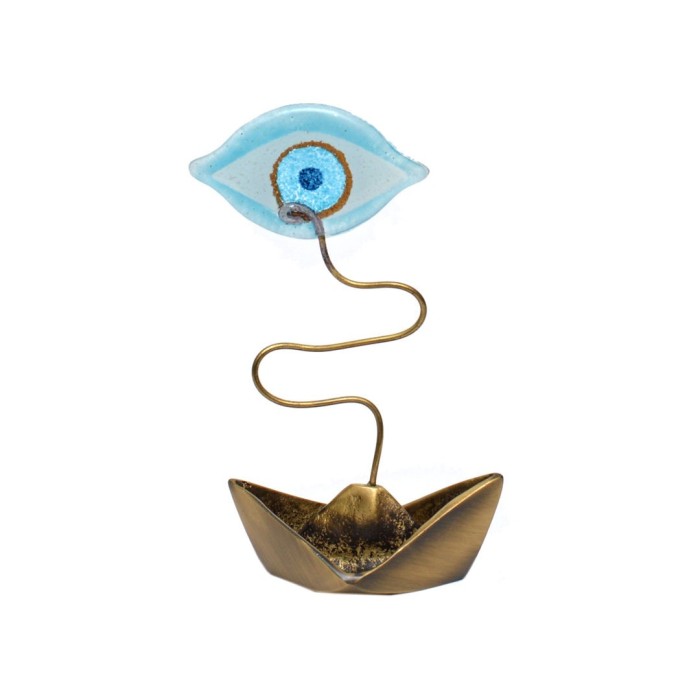 Μπρούτζινη βάρκα με γυάλινο  μάτι ''Καλλίστη'' 14εκ. σιέλ