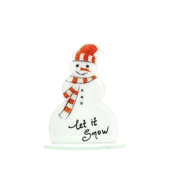 Χειροποίητος γυάλινος χιονάνθρωπος ''Let it snow'' 17εκ λευκό-κόκκινο Καλλίστη