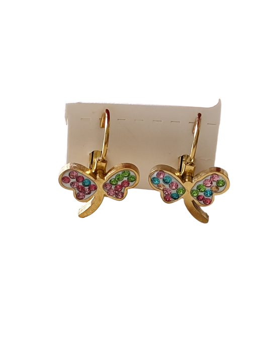 Ατσάλινα σκουλαρίκια γάντζος με πεταλούδα πολύχρωμα ''Καλλίστη''